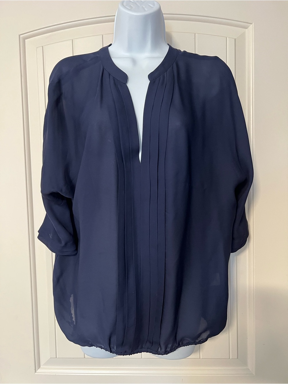 Joie silk Navy Pintuck Split-Neck Blouse